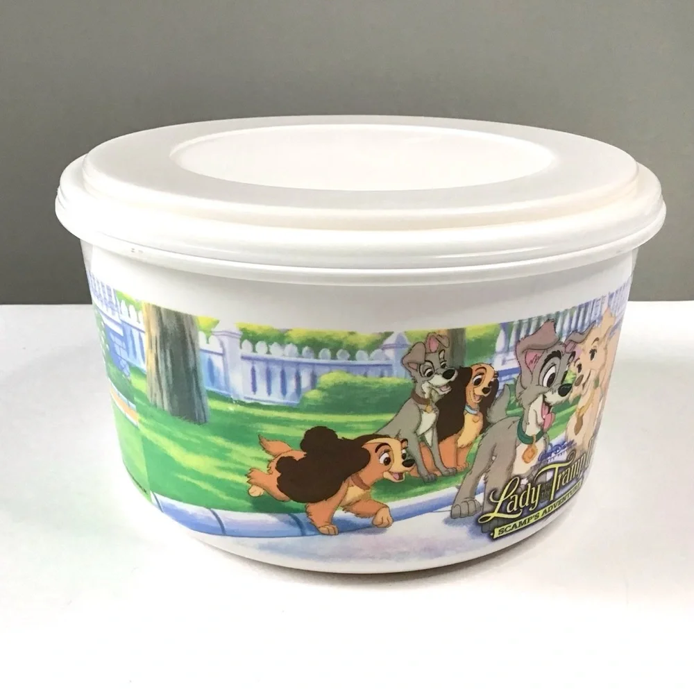 Vintage 2000 Disney Lady & The Tramp II Popcorn Container Snack Bowl Lid Kellogg
